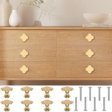 Imagem de DJAPWPX 8 maçanetas de armário de trevo de quatro folhas com parafusos, puxadores de cômoda de liga de zinco, puxadores de gaveta de orifício único, puxadores de armário elegantes para armário de
