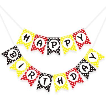 Imagem de Whaline Cartoon Mouse Birthday Party Banner Bunting Garland Red Yellow Black Polka Dot Hanging Paper Banner for Birthday Baby Shower Backdrop Decor