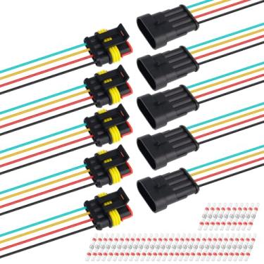 Imagem de TMH Conector elétrico de 4 pinos macho e fêmea, 10 cm. Conectores de fio impermeáveis 22 AWG automotivos de 4 vias com tubo termorretrátil para conexão de fio de carro, caminhão, barco