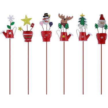 Imagem de Estacas de metal para decoração de jardim de Natal, acessórios decorativos para presente de quintal de vaso de plantas (Natal - 6 peças)