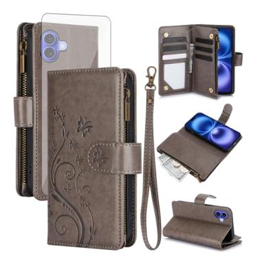 Imagem de Asuwish Capa de celular para iPhone 17 6,3 polegadas carteira com protetor de tela de vidro temperado alça flor flip zíper porta-cartões suporte suporte couro i Phone17 i17 17 capa feminina meninas