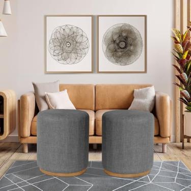 Imagem de Kit 2 Puff Redondo Luxo em Linho Cinza Decorativo Grande Charme