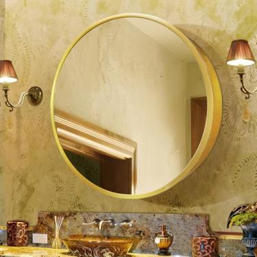 Imagem de Janboe Armário de remédios redondo, armário de remédios com espelho, moldura de alumínio, dobradiça de fechamento suave, 61 cm, dourado