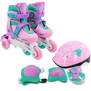 Imagem de Patins Inline Triline Infantil Com Kit Proteção Rosa 30-33 - Unitoys