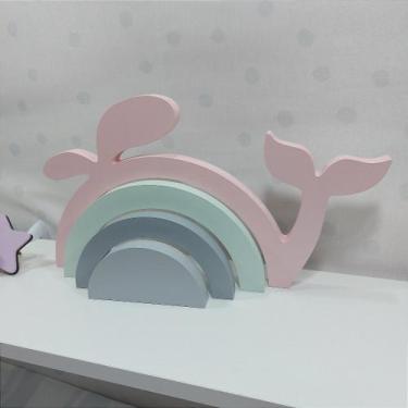 Imagem de Arco-Íris Baleia em MDF Para Menina - Decoração Infantil Colorida - Id