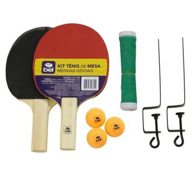 Imagem de Kit Tênis de Mesa Ping-Pong: 2 Raquetes, Suporte,  Rede e 3 Bolinhas BEL