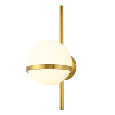 Imagem de Luminária de parede de vidro globo moderna para cabeceira, luminária de parede nórdica para banheiro, abajur de vidro branco leitoso, dourado/preto, luminária de parede contemporânea de meta