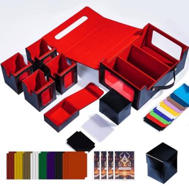 Imagem de Commander Deck Box for MTG, 6-Deck Modular Card Case with Dice Tray Holds 600+ Double-sleeved Cards, Removable Trading Cards Storage Box with 35PT Magnetic Card Holders for TCG (Runed Wymleather B&R)