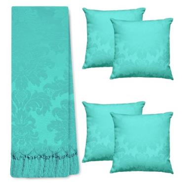 Imagem de Kit Manta Xale Para Sofá E Cama Cores Com 4 Capas de Almofada (2,80 X 3,00,120 TIFFANY)