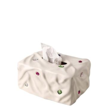 Imagem de Porta-lenços de pedra preciosa para casa, sala de estar, mesa de café, organizador de lenços de cerâmica, suporte para caixa de lenços (branco)