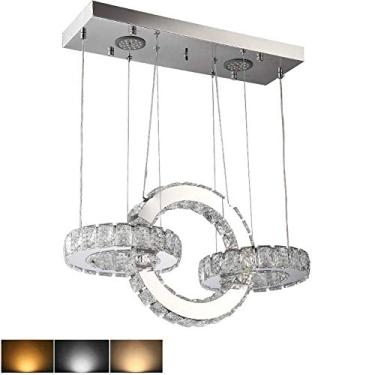 Imagem de Luminária pendente moderna LED, lustre de cristal, luminária de teto redonda LED, luz de teto, controle remoto, lâmpada de suspensão, lustre regulável, design de 3 anéis, decoração de quarto