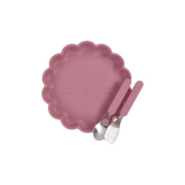 Imagem de DRYZ Kit Prato De Silicone Com Ventosa E Talheres Cute Rosa