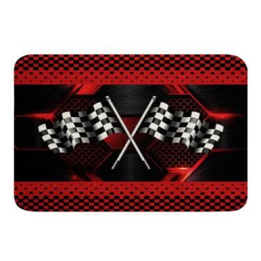 Imagem de Feelyou Tapetes de banheiro de carro de corrida 50,8 x 81,3 cm crianças corrida xadrez esporte tapete de banho para banheira para meninos meninas adolescentes favo de mel tema esportes radicais