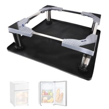 Imagem de Goktvai Suporte Mini Geladeira com Tapete Silicone, Universal Ajustável Base Elevatória Mini Geladeira com 4 Pés Resistentes 60x60cm Bacia Antiderrapante Impermeável para Pequenos Secadora Lavadora