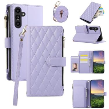 Imagem de Capa carteira para Samsung Galaxy A55 5G, capa de couro com 6 compartimentos para cartão e 1 compartimento para dinheiro e 1 bolsa com zíper, capa à prova de choque com fivela magnética com alça de