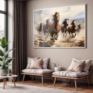 Imagem de Quadro com Moldura e Acrilico Cristal Vidro Sala Quarto Cavalos Corren