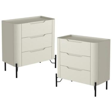 Imagem de Kit 02 Mesas De Cabeceira Orgânica 3 Gavetas Pés Industrial Preto Blis