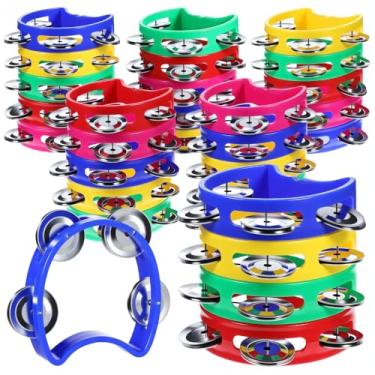 Imagem de 30 pandeiros a granel para adultos coloridos 4 sinos mini pandeiros portáteis instrumentos musicais criadores de ruído adulto tambor de percussão portátil pandeiro a granel para igreja festa de