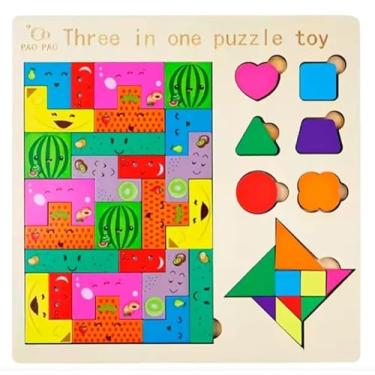 Imagem de Brinquedo Educativo Infantil Montessori de Madeira – Encaixe de Formas e Cores – Puzzle Didático para Desenvolvimento Cognitivo, Coordenação e Aprendizado - TDAH - TETRIS