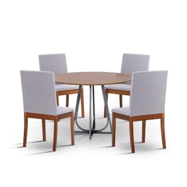 Imagem de Mesa de Jantar com 4 Cadeiras Herval Geneva, Jequitibá Natural/amêndoa, 110 cm