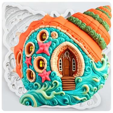 Imagem de MYPRACS Conch House Fondant Moldes de silicone para decoração de bolos de açúcar, topo de cupcake, pasta de goma de chocolate, argila de polímero