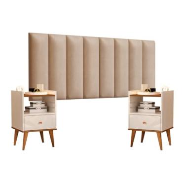 Imagem de Cabeceira Cama Casal Queen Kit Com Mesa de Cabeceira Off Freijó - 8 Módulos Auto Adesivos (SUEDE AREIA)