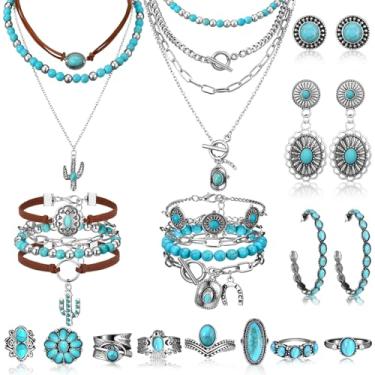 Imagem de Inbagi Maitys Conjunto de 15 peças de joias de Halloween, corrente feminina, colar, pulseira, brincos, argolas, círculos, grandes anéis, as picture, Turquesa, liga metálica, Sem Pedra Preciosa