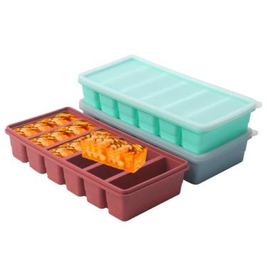 Imagem de Bandeja de silicone para freezer de 1/2 xícara com tampa, pacote com 3 moldes para freezer para preparação de refeições e congelamento de vários molhos e outros pratos, faz com que 18 porções