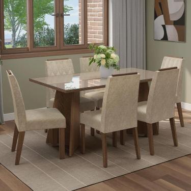 Imagem de Conjunto Sala de Jantar Tampo de Vidro 6 Cadeiras Rustic/Crema/Imperial Sintra Madesa