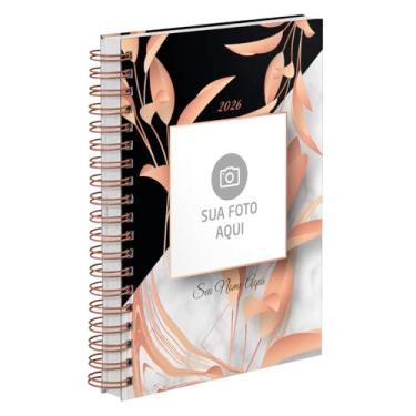 Imagem de Agenda Diária 2026 Capa Dura Personalizada Com Foto Folhas E Mármore