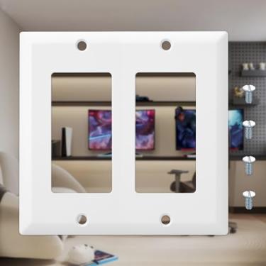 Imagem de Placa de parede de 5 peças, suporte de dispositivo de policarbonato de tamanho padrão de 2 faixas, para interruptor de luz ou tomada de receptáculo, branca