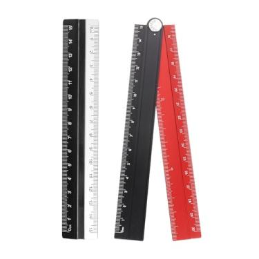 Imagem de Generic Kit de régua dobrável e reta 30/15 cm transferidor de plástico de liga de alumínio métrico régua angular dobrável para sala de aula em casa, escritório, preto-vermelho
