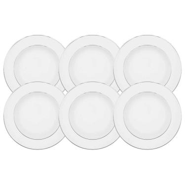 Imagem de Jogo De Pratos Raso Jantar 28Cm 6 Peças Borda Prata Diamond