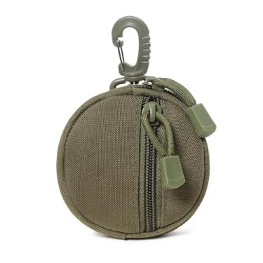Imagem de Bolsa de moedas redonda com zíper e mosquetão, bolsa de moedas pequena de lona para casa, bolsa de armazenamento, bolsa de cintura, porta-moedas, bolso para chaveiro, Verde militar, Carteira pequena