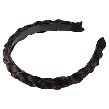Imagem de Bandanas trançadas para peruca, faixas de cabelo sintético com trança, peruca trançada, faixa de cabelo trançada com dentes para mulheres, 2,5 cm de largura, marrom escuro