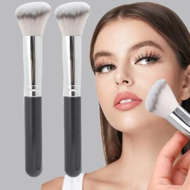 Imagem de 2 pincéis de maquiagem de base, pincel profissional de contorno e corretivo para sombra de nariz, escultura facial, ferramentas cosméticas de beleza (grande, 14,3 cm)