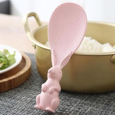 Imagem de Colher de arroz, alça de coelho, acessórios de cozinha, pá de arroz, colher de arroz de plástico criativa (rosa)