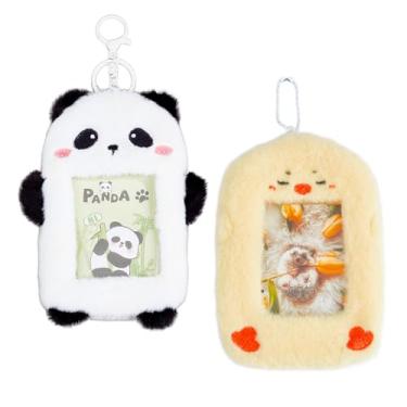 Imagem de NICENEEDED 2 peças de porta-cartões fotográficos fofos de pelúcia Kpop, porta-crachá de identificação de animal fofo macio com chaveiro, capa protetora com foto de 7,6 cm, capa para cartão