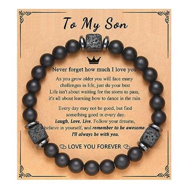 Imagem de Pulseira de pedra vulcânica To My Man Love Gifts for Him Dad Husband Brother Son Grandpa com cartão