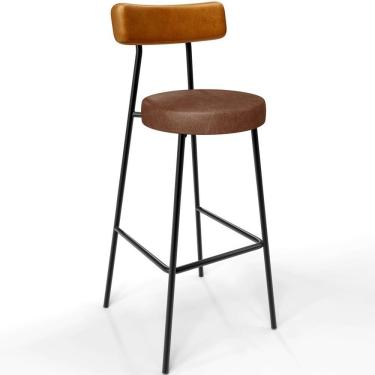 Imagem de Banqueta Alta Bar Cozinha Sala De Jantar Milão L02 Couríssimo Whisky Marrom