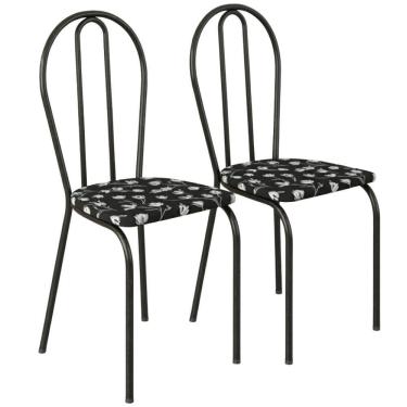 Imagem de Kit 02 Cadeiras Tubular America 004 Cromo Preto Assento Preto Flor Artef Preto Flor