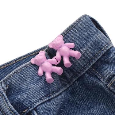Imagem de 3 pares de pinos de botão de cintura destacáveis em forma de urso para mulheres saias jeans (rosa)