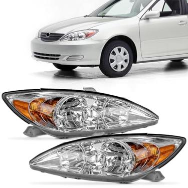 Imagem de PartsFlow Par de faróis halógenos alojamento cromado lente transparente LH RH para Toyota Camry 2002 2003 2004 TO2503137 TO2502137