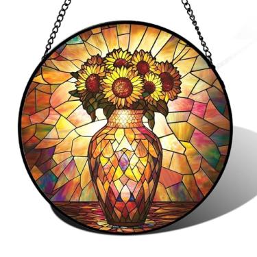Imagem de Vaso de girassol para pendurar na janela de vitral, apanhador de sol, painel de vidro colorido, decoração para aniversário para mulheres, homens, esposa, tia e mãe