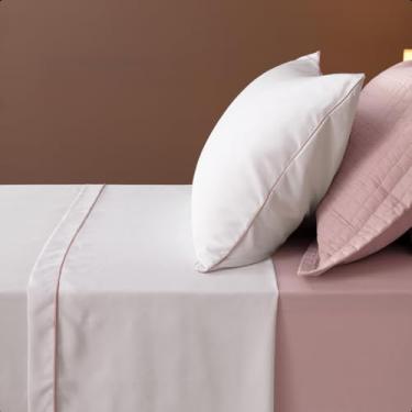 Imagem de Jogo de Lençol Cama Box Percal 200 Fios Toque Macio Completo (Rosé, Solteiro)