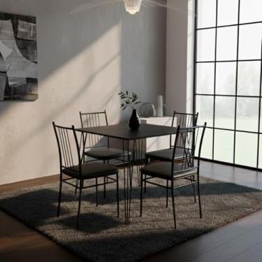 Imagem de Mesa Jantar Quadrada Pé Metal Hairpin 75cm Altura Tampo De 70,80,90cm Jt Home (TAMPO PRETO, 80CM)