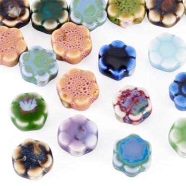 Imagem de Sparkeads 20 peças de contas de porcelana feitas à mão com flores coloridas contas de cerâmica extravagantes antigas, espaçador de flores esmaltadas, contas de artesanato soltas para joias