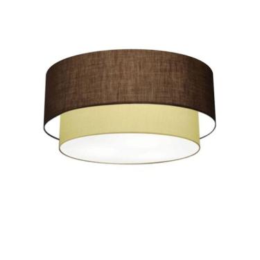 Imagem de Plafon Duplo Cilíndrico Vivare Md-3062 Cúpula Em Tecido 45x40cm - Bivolt Café-algodão-crú 127/220v