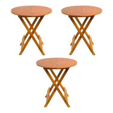 Imagem de Kit 3 Mesas Redondas Dobráveis Em Madeira Maciça 70X70 Mel Ideal Para Bares E Restaurantes