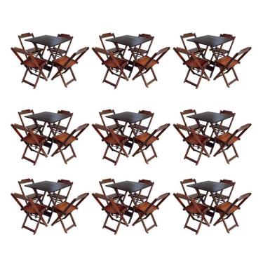 Imagem de Kit 9 Conjuntos De Mesa Dobravel Com 4 Cadeiras De Madeira 70X70 Para Restaurante E Bar - Imbuia